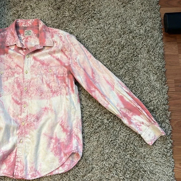 Upcycled Jcrew Pink Bleach Flannel Back White and Gray Graphic Size Large - Picture 9 of 9